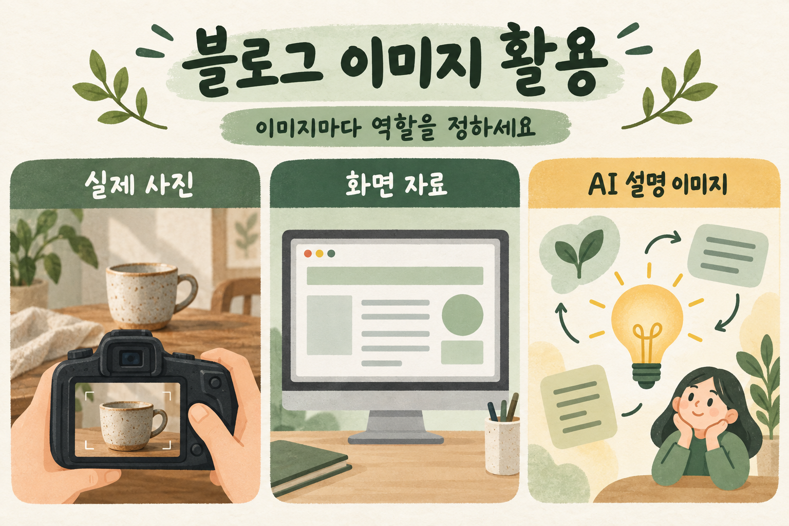 실제 사진, 화면 자료, AI 설명 이미지의 역할을 나누어 블로그 본문에 배치하는 예시