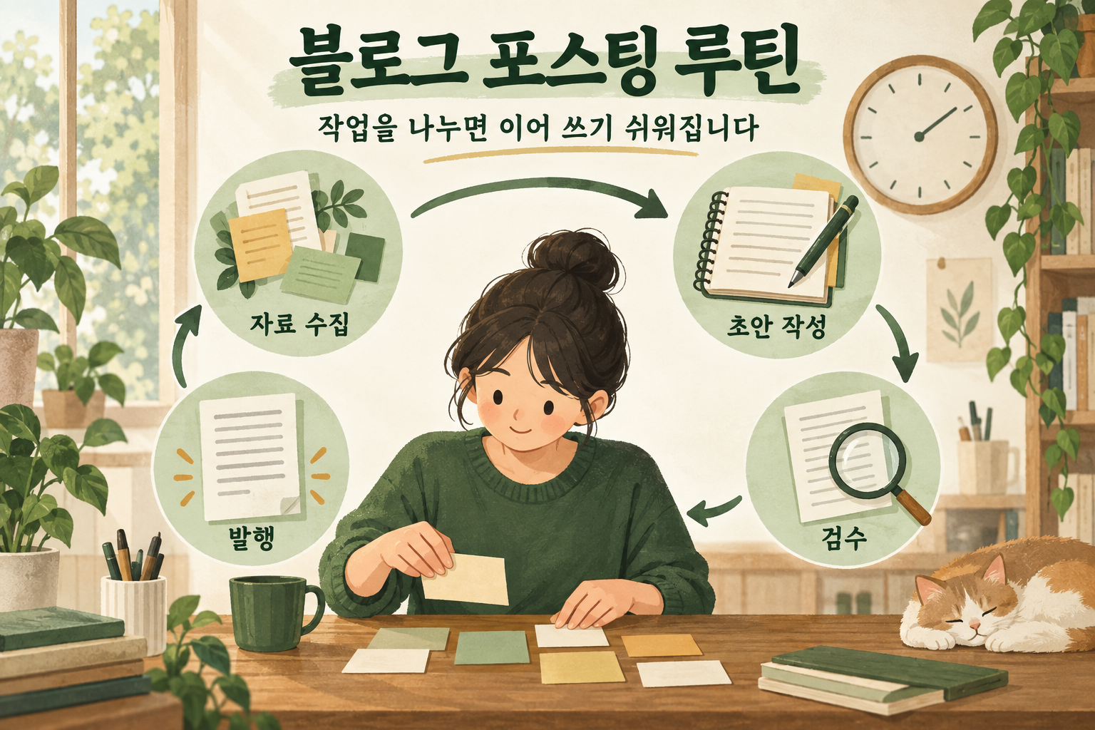 자료 수집, 초안 작성, 검수와 발행을 서로 다른 시간에 나누어 운영하는 주간 루틴
