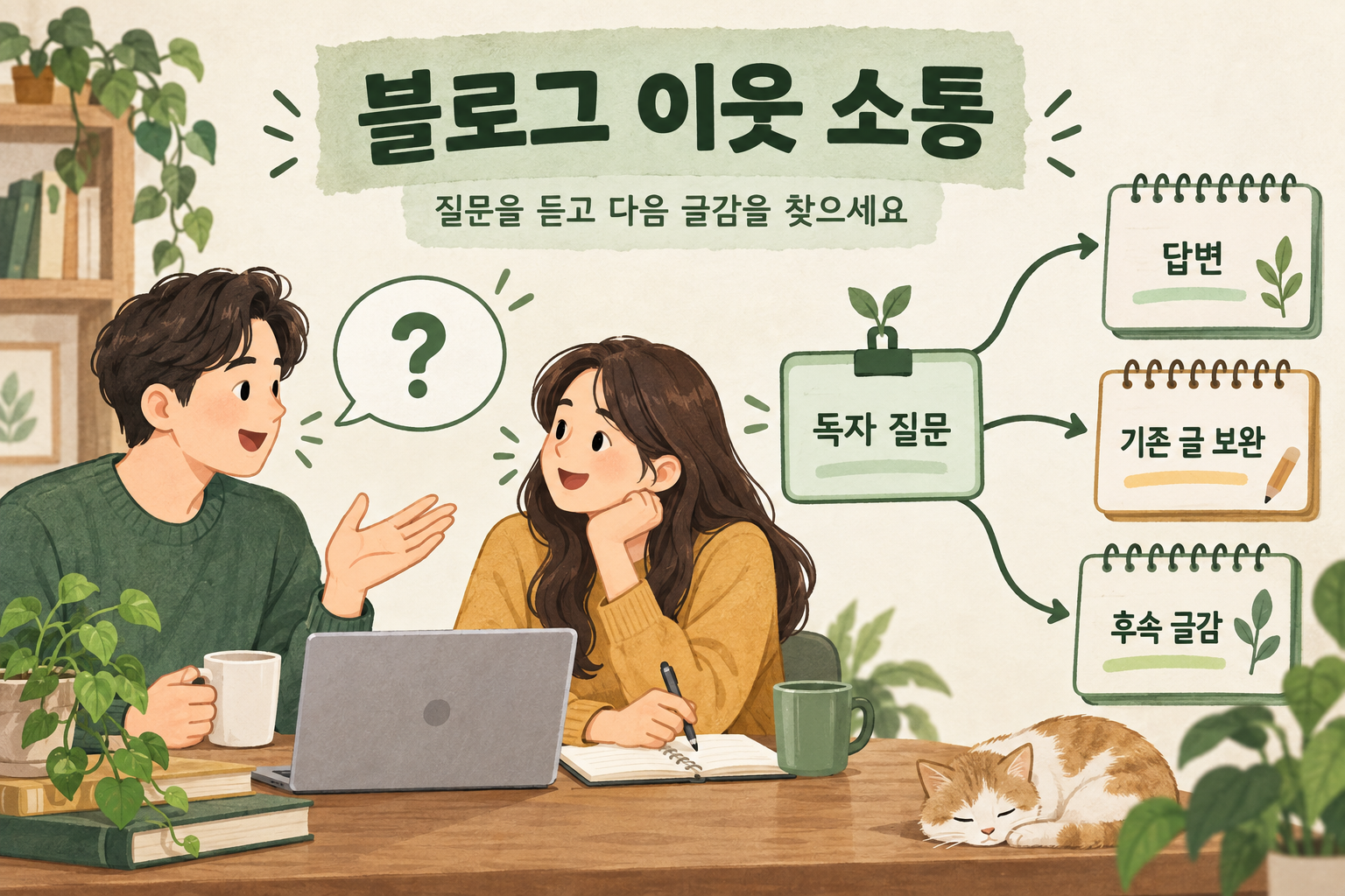 독자 질문을 듣고 답변, 기존 글 보완, 후속 글감으로 연결하는 블로그 소통 흐름