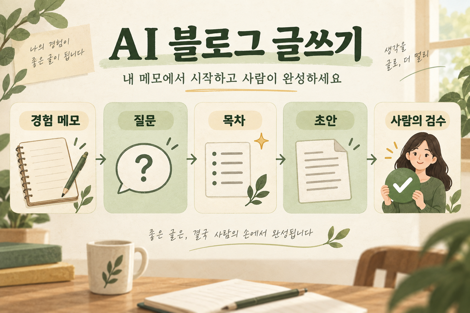 나의 경험 메모를 독자 질문, 목차, 초안으로 정리하고 사람이 최종 검수하는 AI 글쓰기 과정